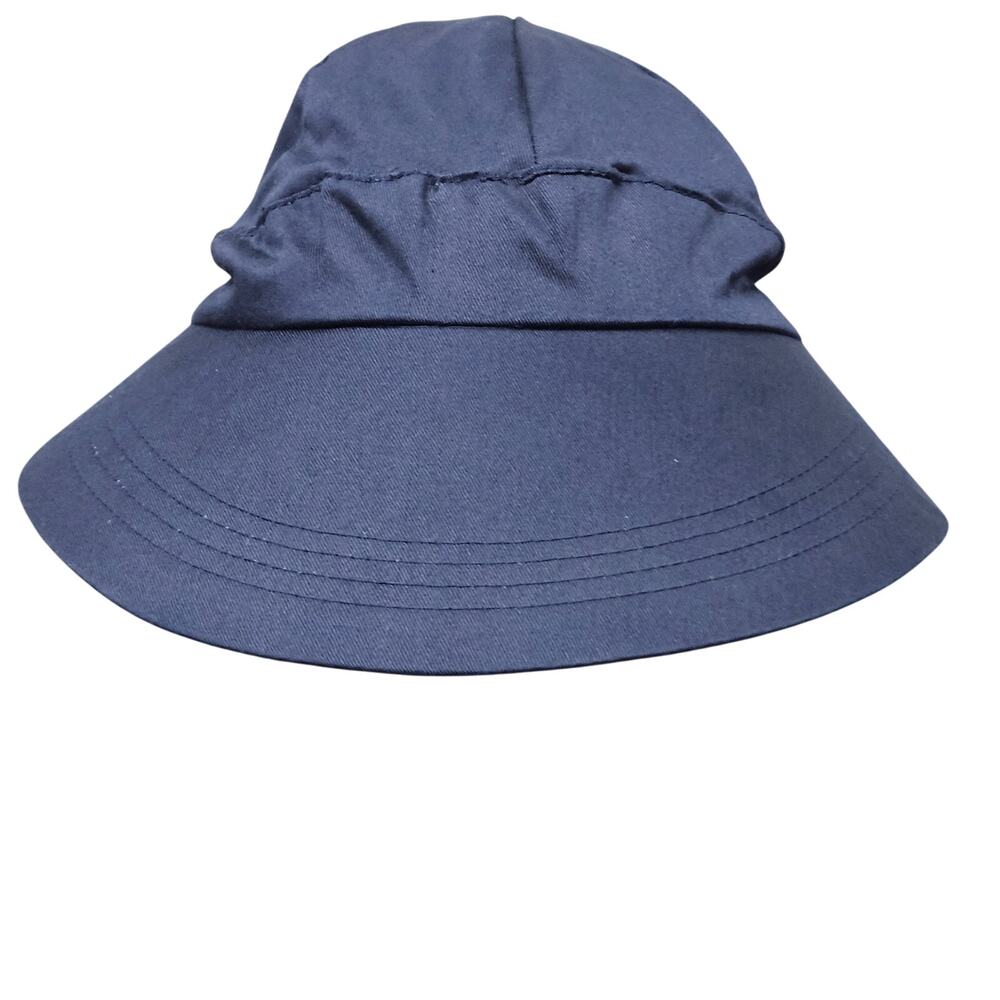 Womens Sun Hat Navy Blue Wide Brim Tie Summer Beach Resort Coastal Garden Party